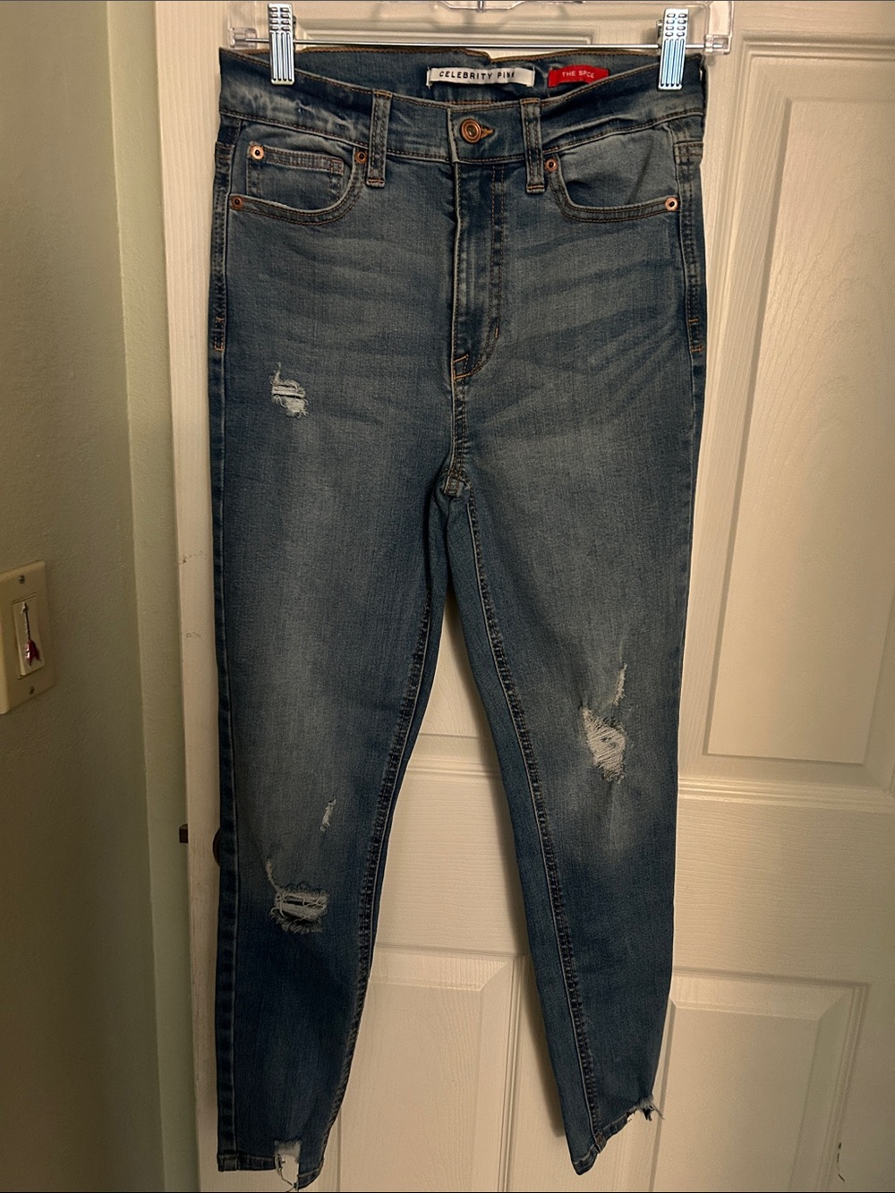 Celebrity Pink Ripped High-Waist Jeans - Medium Blue Wash